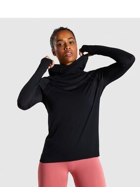 Gymshark Breeze Seamless Hoodie Cinch Back Black Athletic